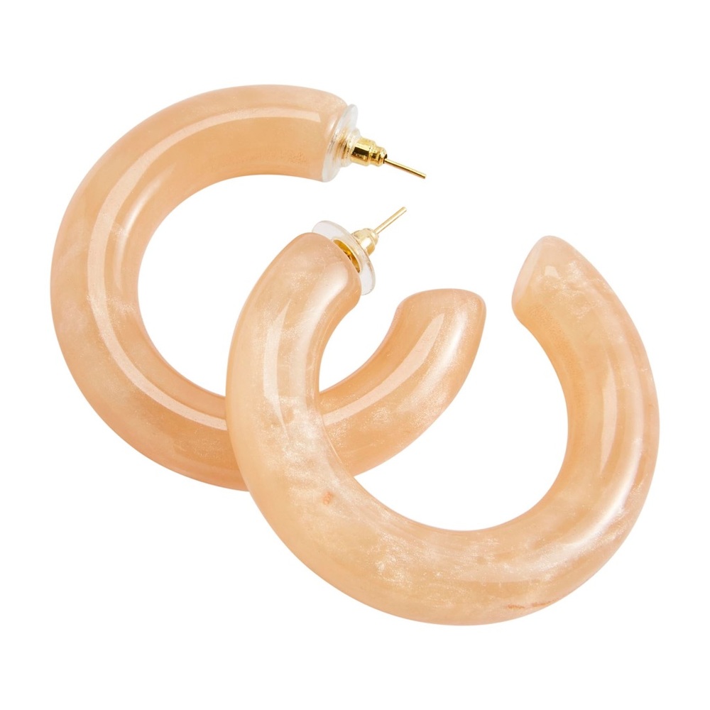 MUD PIE Chunky Peach Cream Resin Acrylic Hoop Earrings - NWT